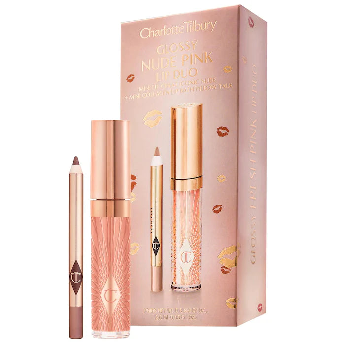 CHARLOTTE TILBURY - MINI GLOSSY PINK LIP GLOSS + LIP LINER SET / nude