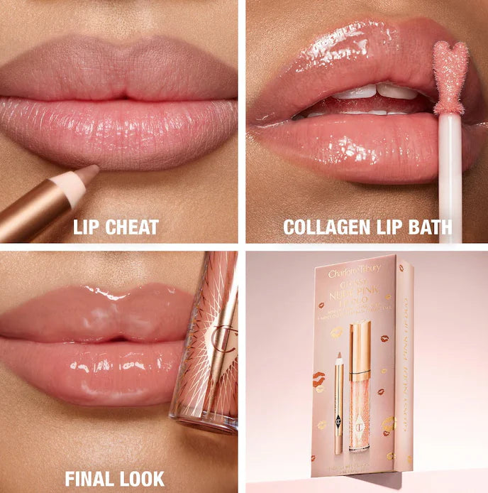 CHARLOTTE TILBURY - MINI GLOSSY PINK LIP GLOSS + LIP LINER SET / nude